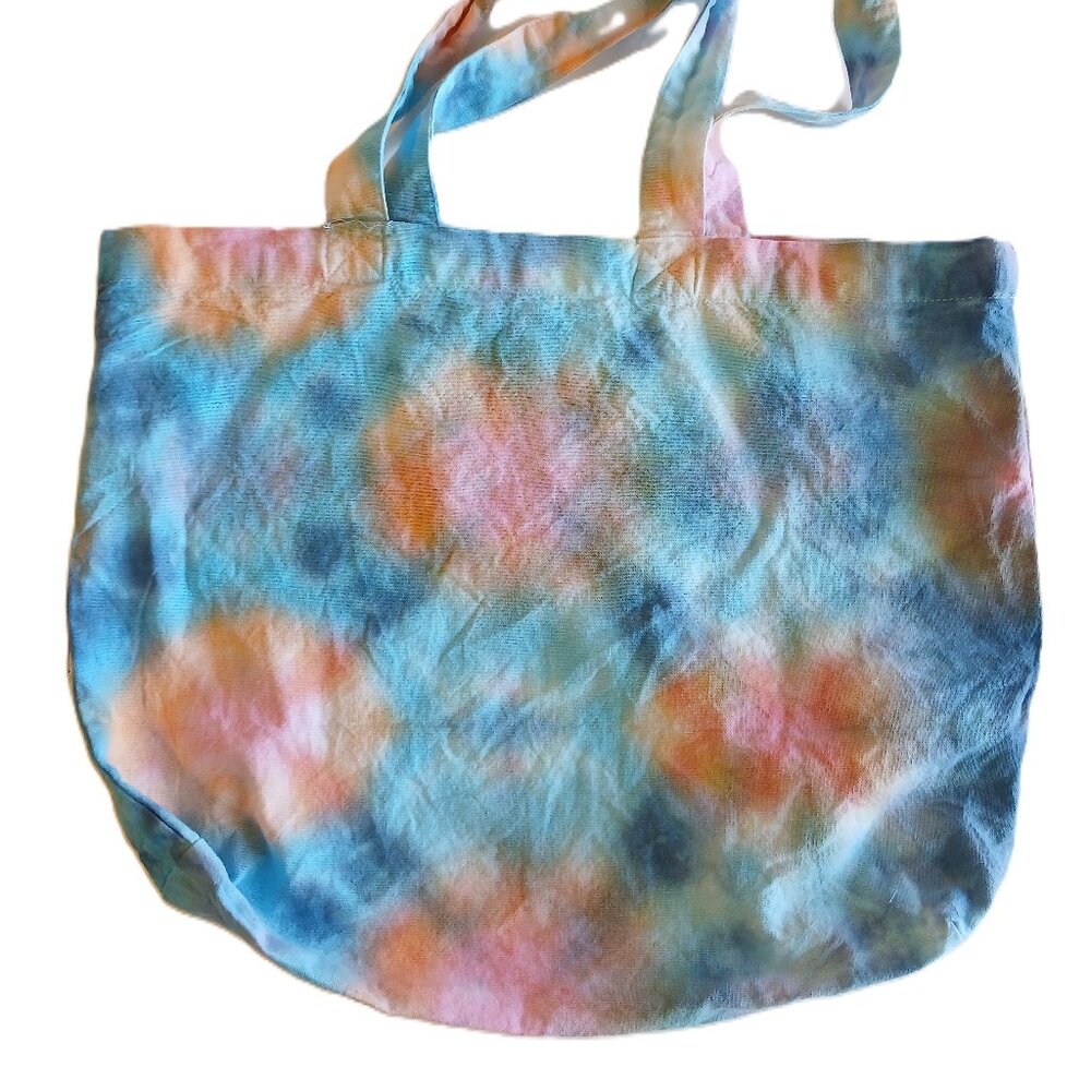 Tie Dye Tote Bag Cotton Reusable Grocery Bag With Blue Pink Orange Handmade - Picture 11 of 16